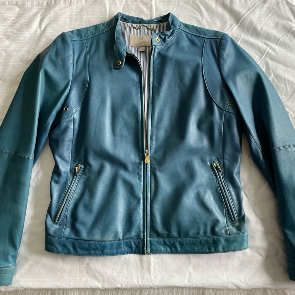 Blue Leather Bomber Leather Jacket Ladies